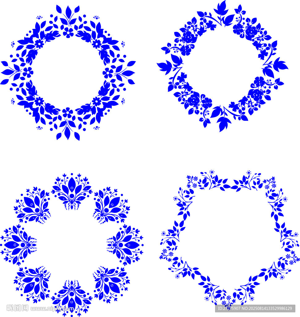 矢量花环花朵圆形装饰图案