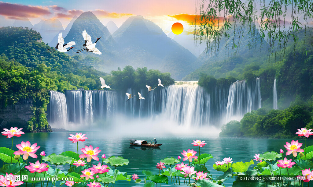 八方来财山水画