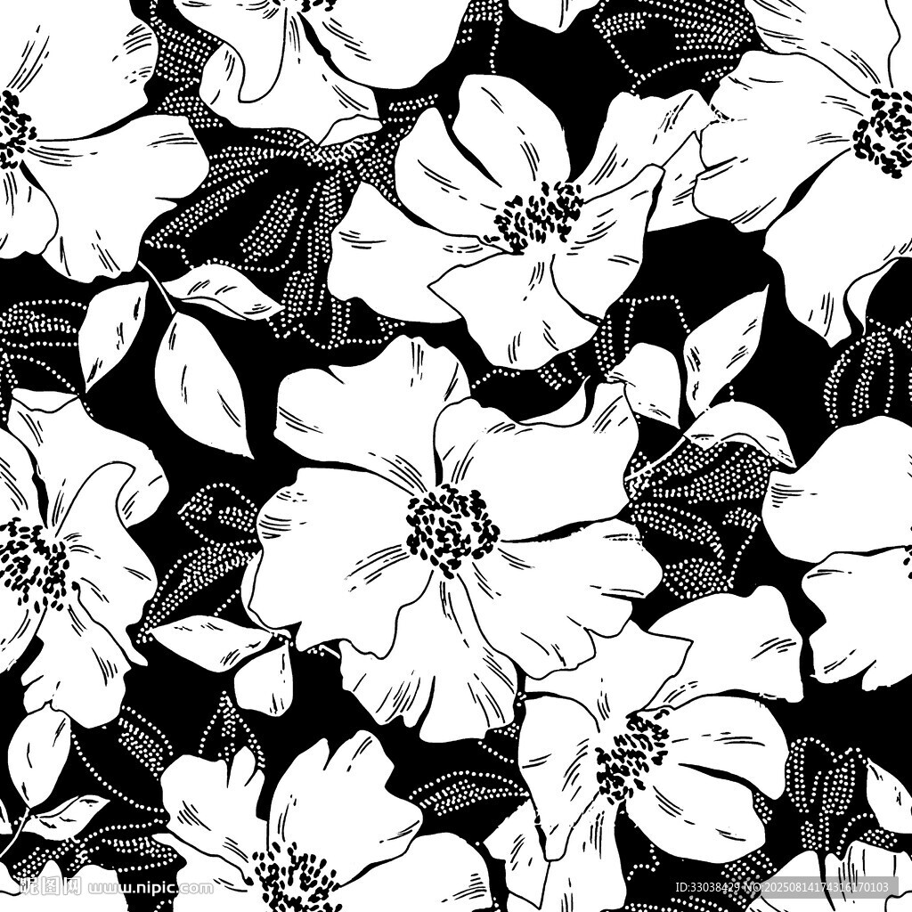 黑白花卉图案纹理