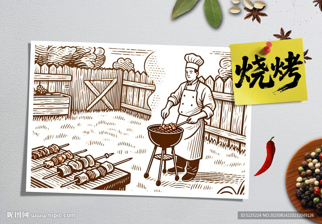 手绘复古烧烤插画