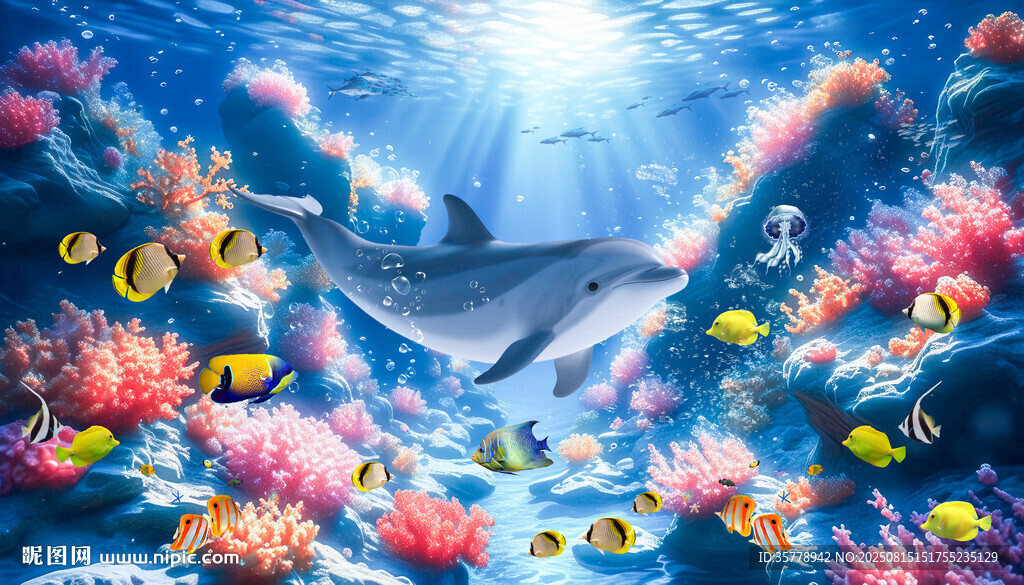海底生物唯美背景墙