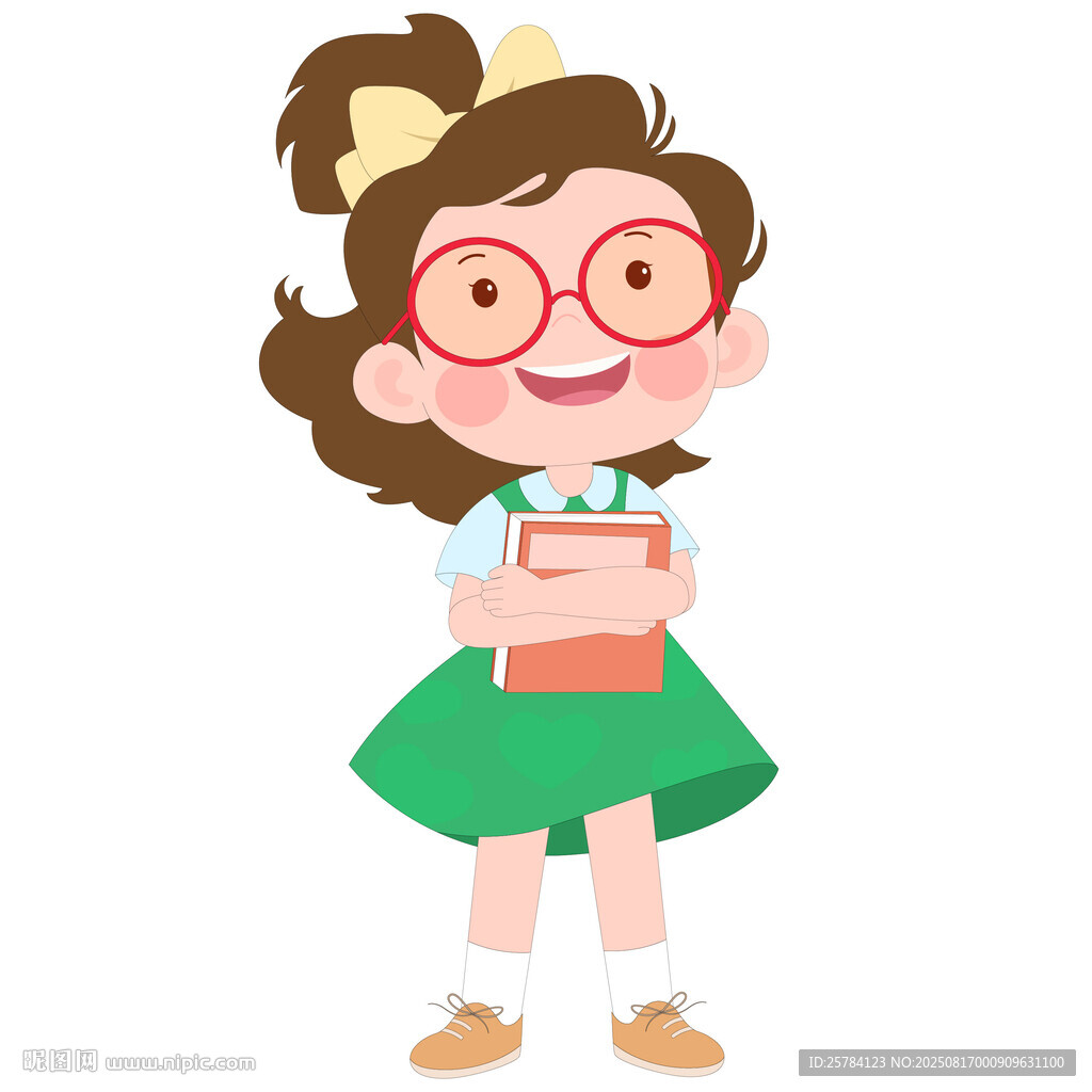 带着眼镜拿着书的女孩教育插画