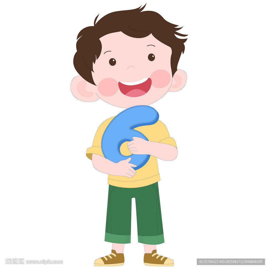 可爱儿童拿着数字男孩教育类插画