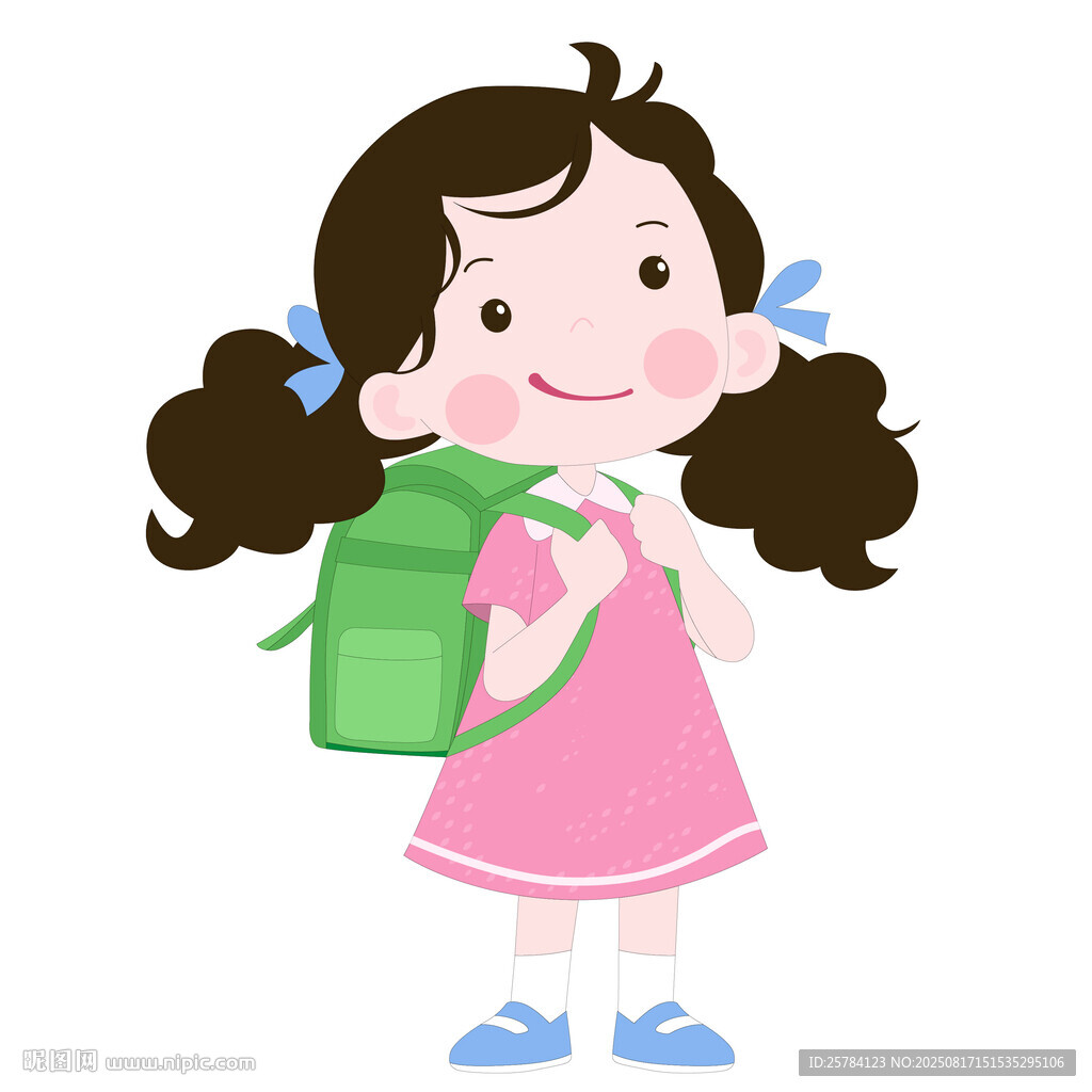 开学季背着书包去上学女孩插画
