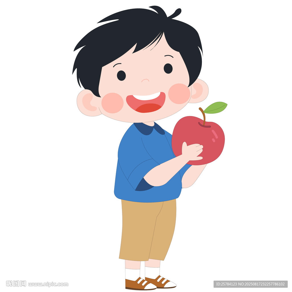 卡通儿童拿着苹果的男孩教育插画