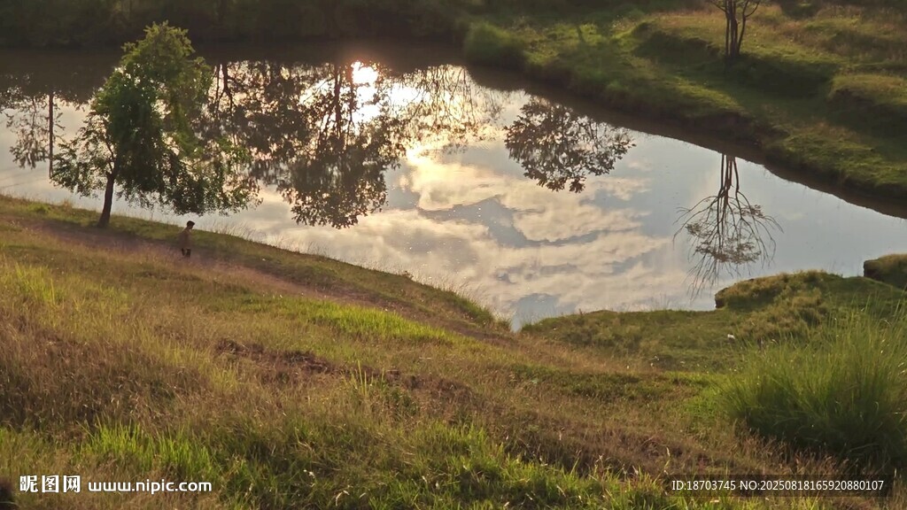 夕阳下的静谧湖畔风光
