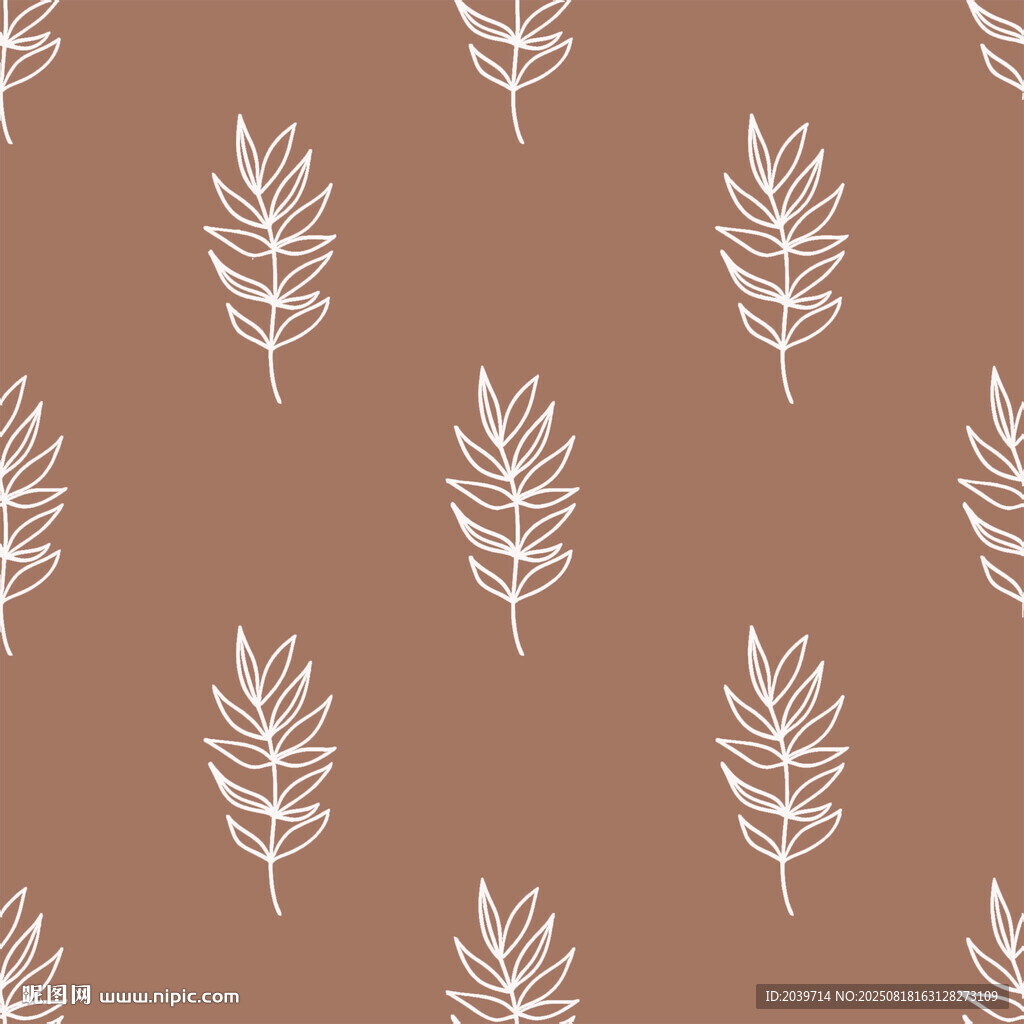 棕色背景简约枝叶图案