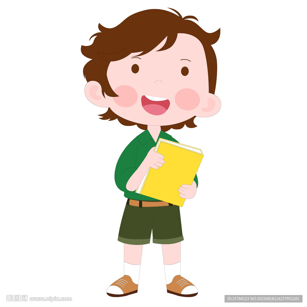 卡通开学季抱着书籍去上学的男孩