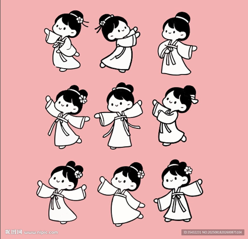 可爱古风仕女卡通女孩动作集