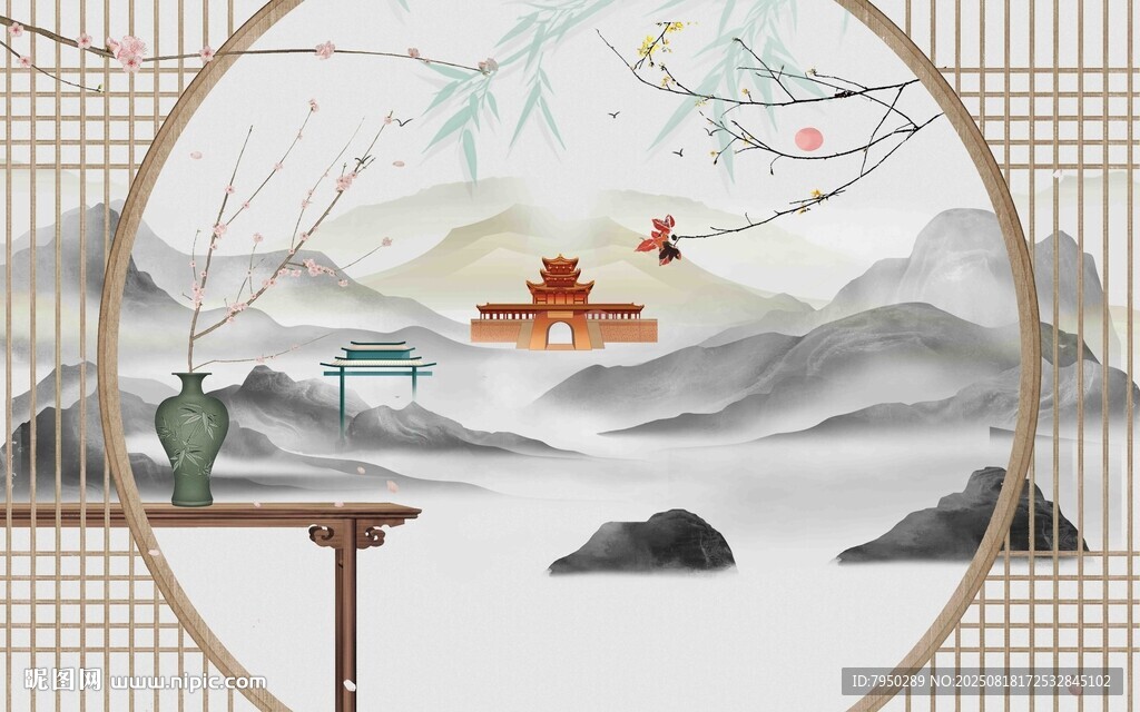 中式山水风景雅致画面