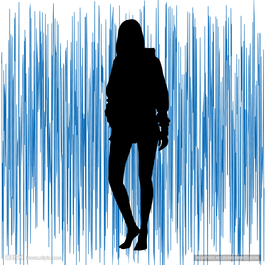 蓝色背景下的女性剪影