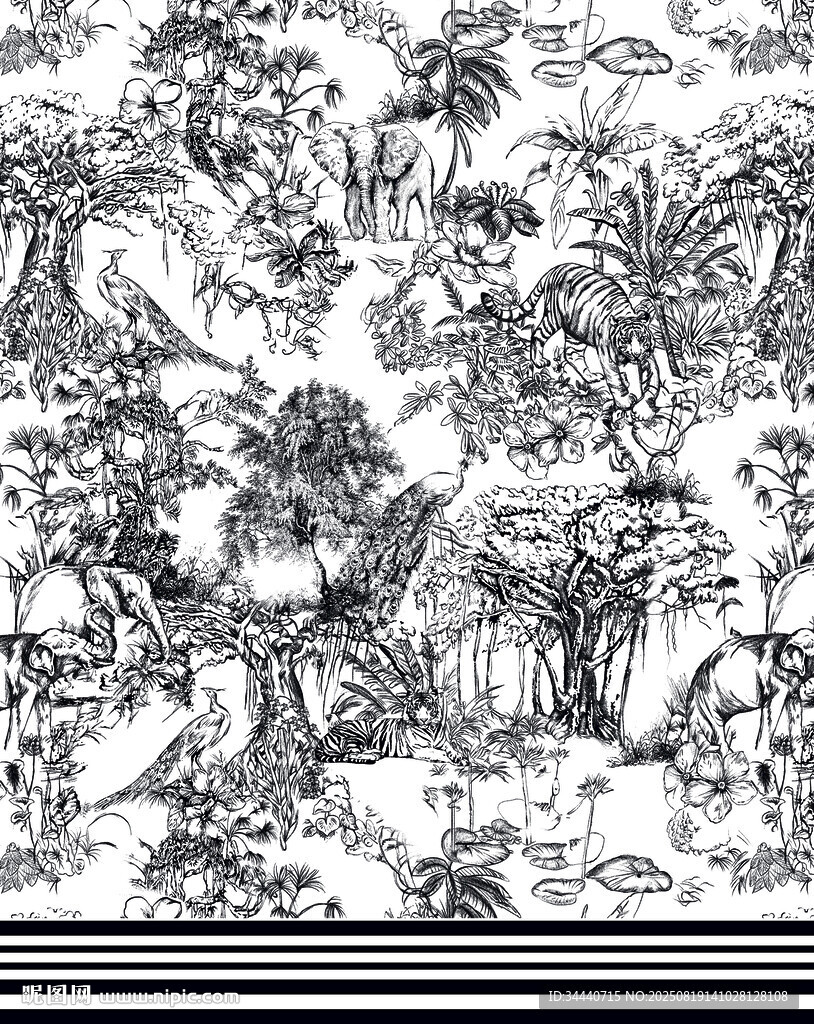 古代人物场景黑白插画