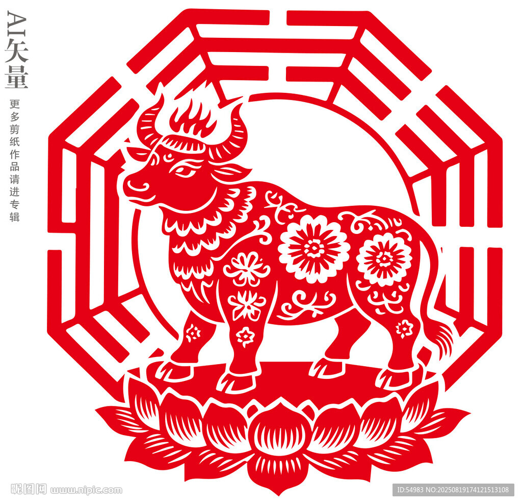 牛剪纸艺术图案