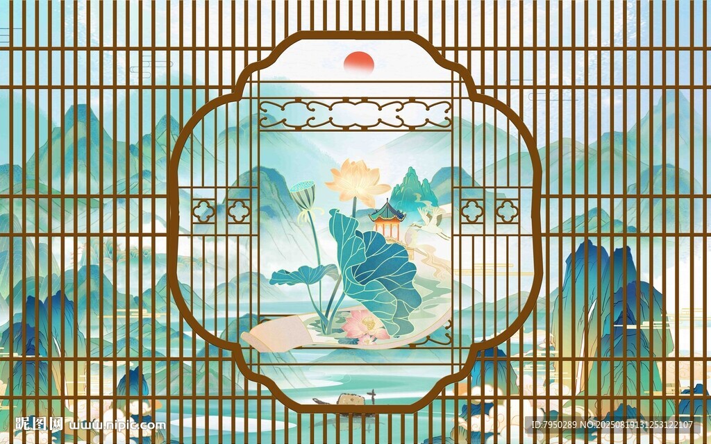 中式屏风上的山水图景