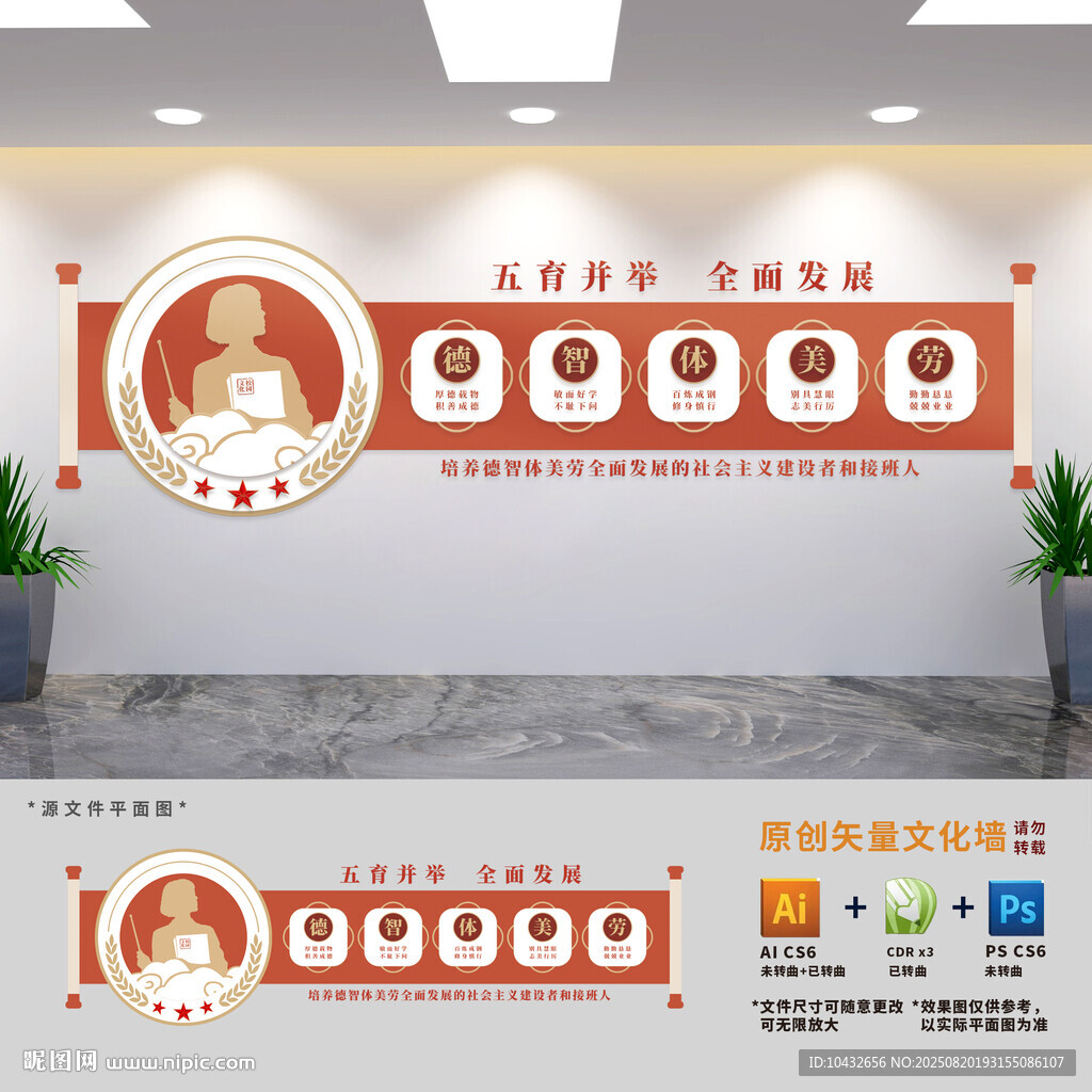 五育并举全面发展校园文化墙
