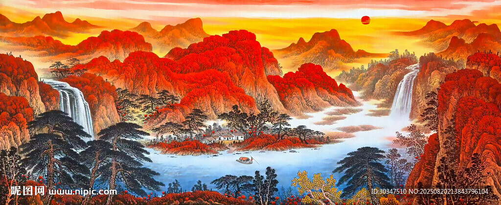 鸿运当头山水画