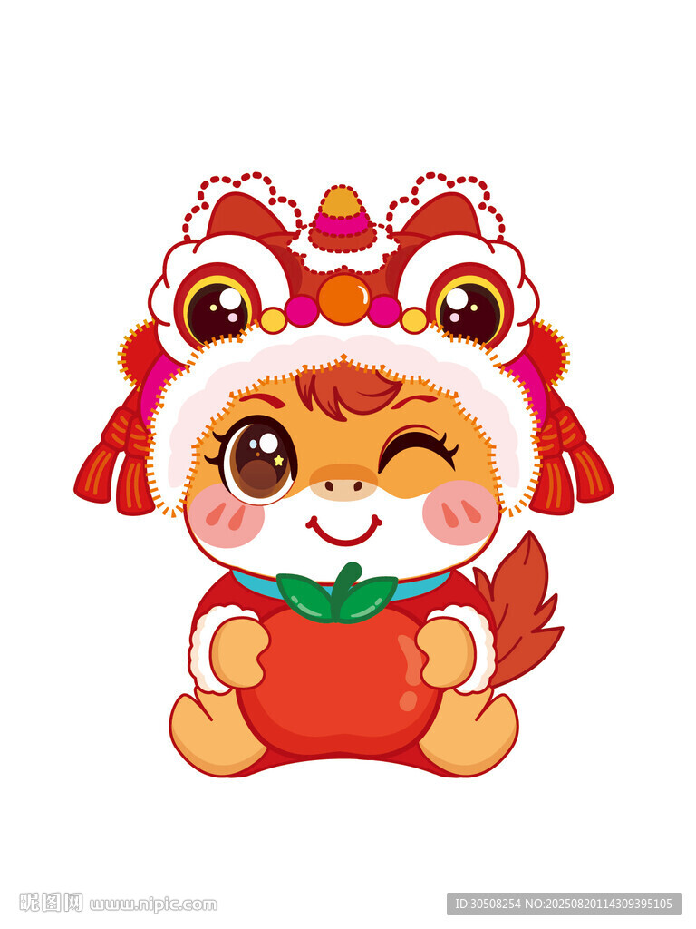 萌态小马舞狮宝宝抱红福