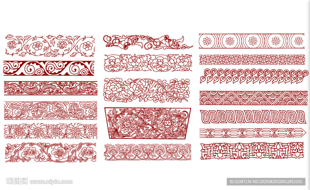 复古红色花纹图案集合