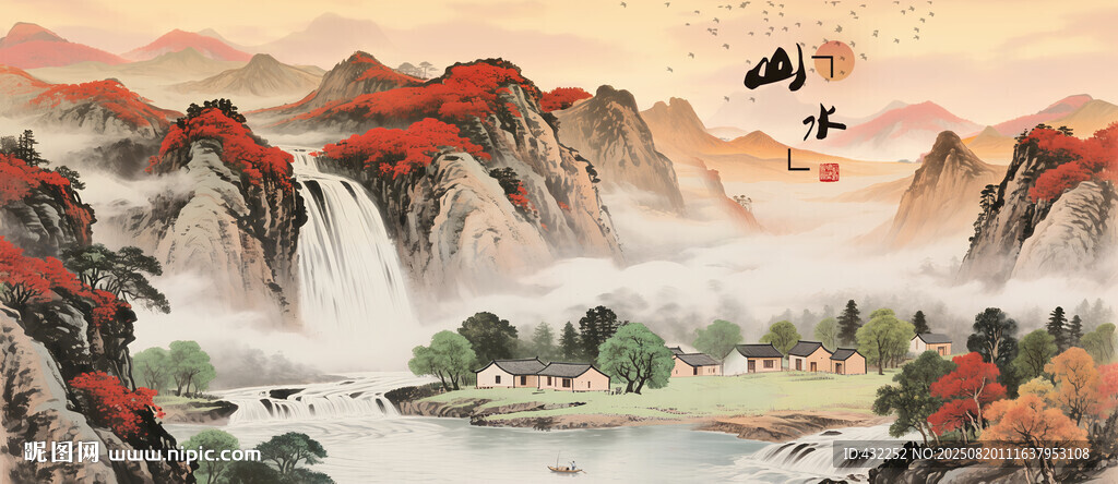 水墨山水国画风景图
