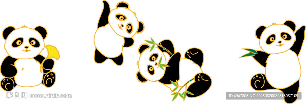 可爱熊猫姿态各异