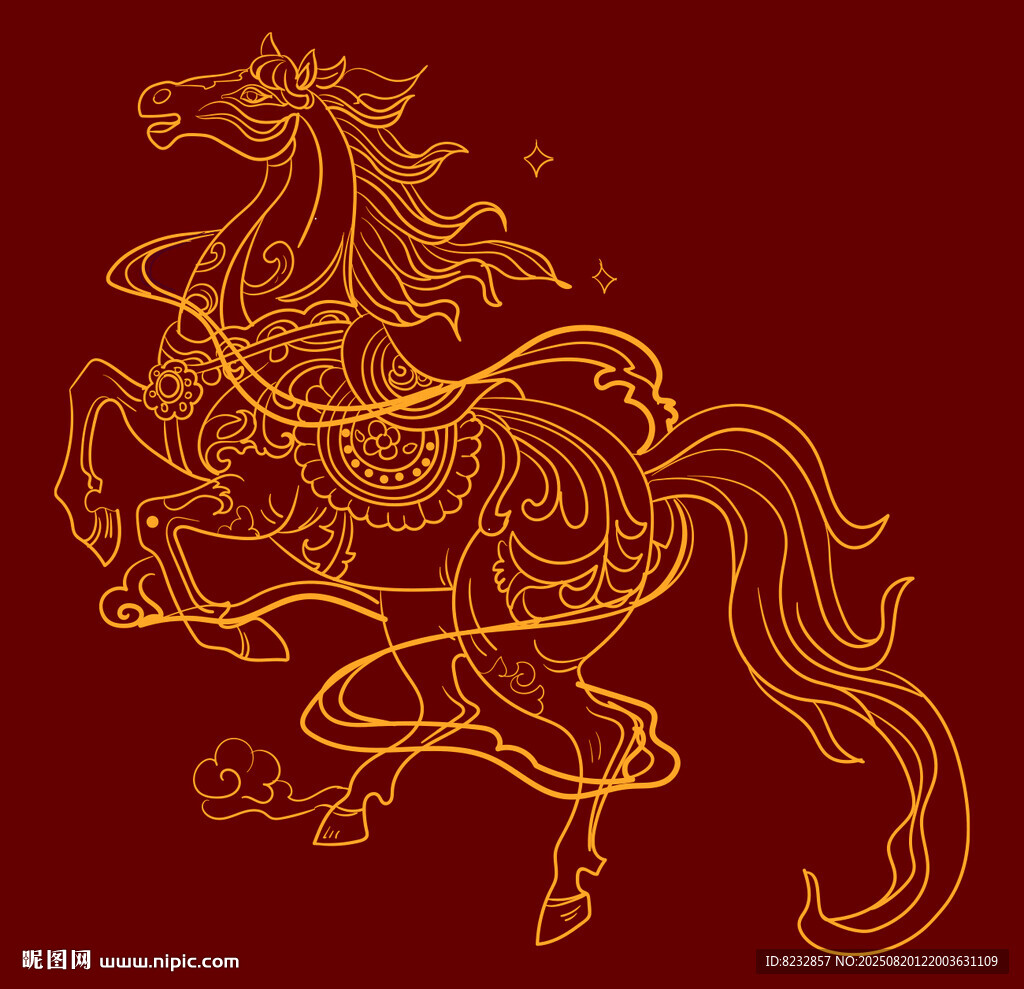 金色线条勾勒奔腾骏马