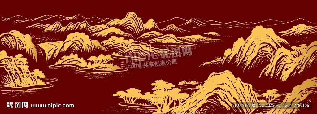 金色山峦壮丽山水画