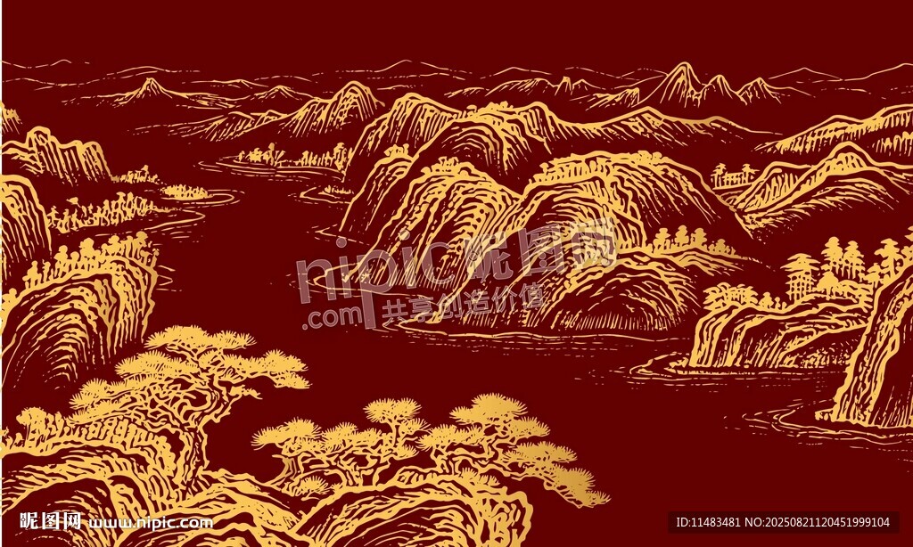 中式国风山水画线描