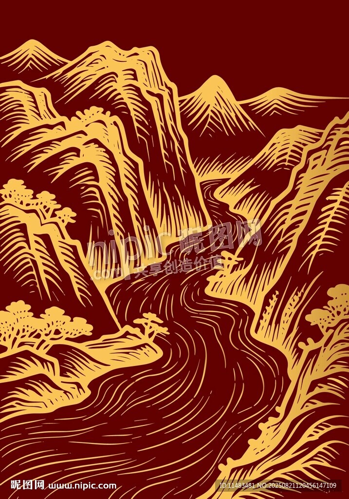 中式山水线条风背景
