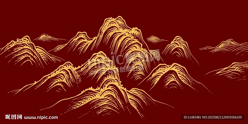 红色背景金色山水画