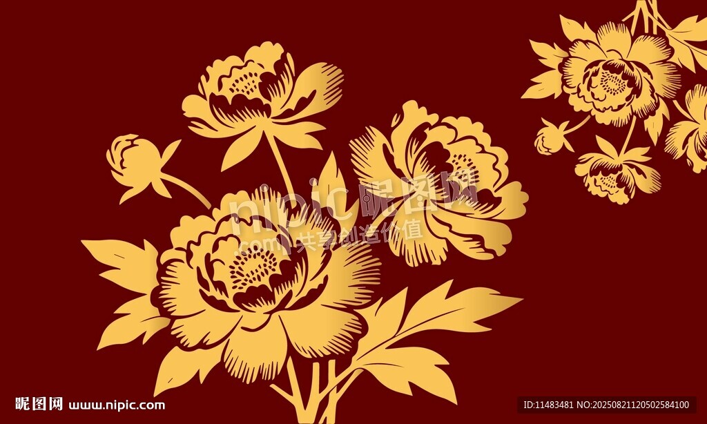 线描牡丹花