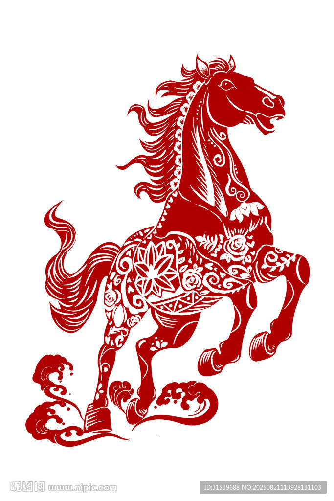 剪纸窗花马年马形象剪纸元素
