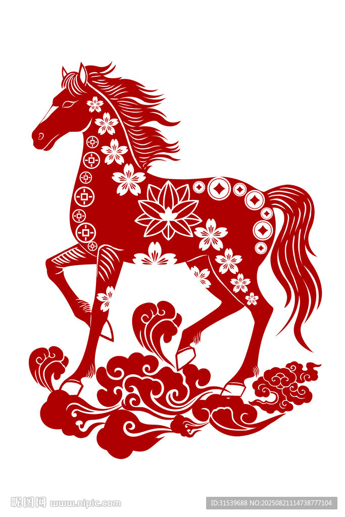 马年窗花新年马年马形象剪纸元素