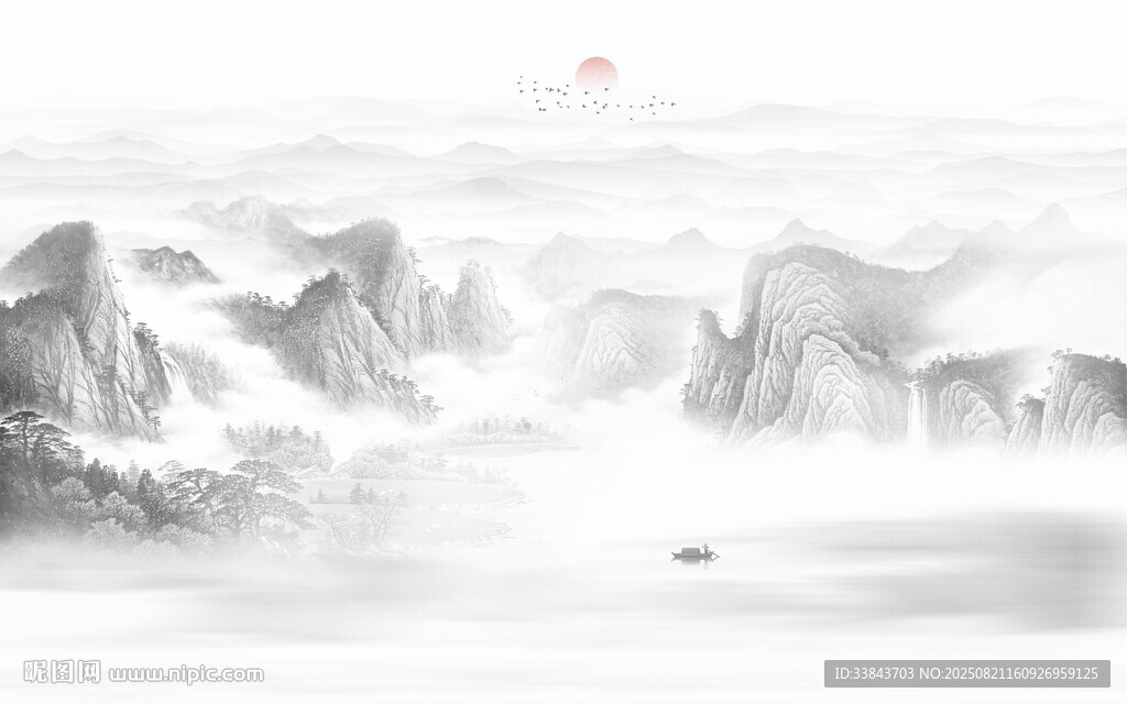 新中式水墨山水画图