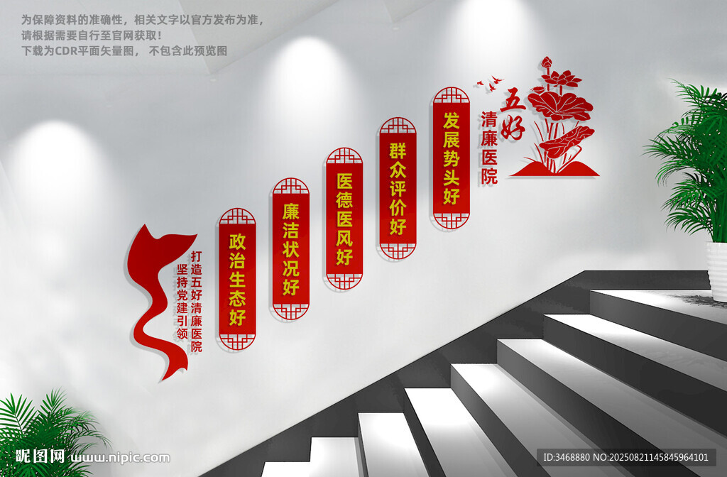 五好清廉医院楼梯文化墙