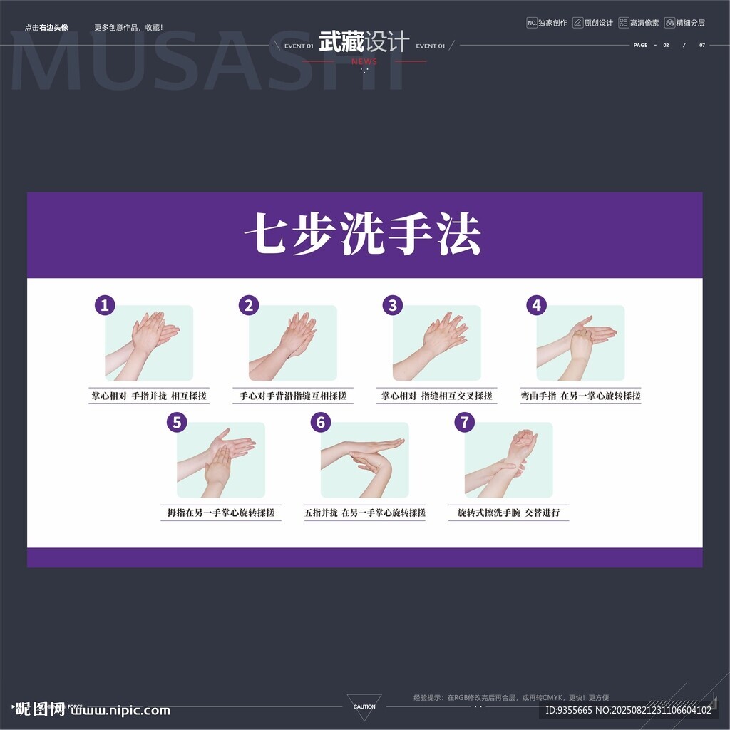 七步洗手法图示
