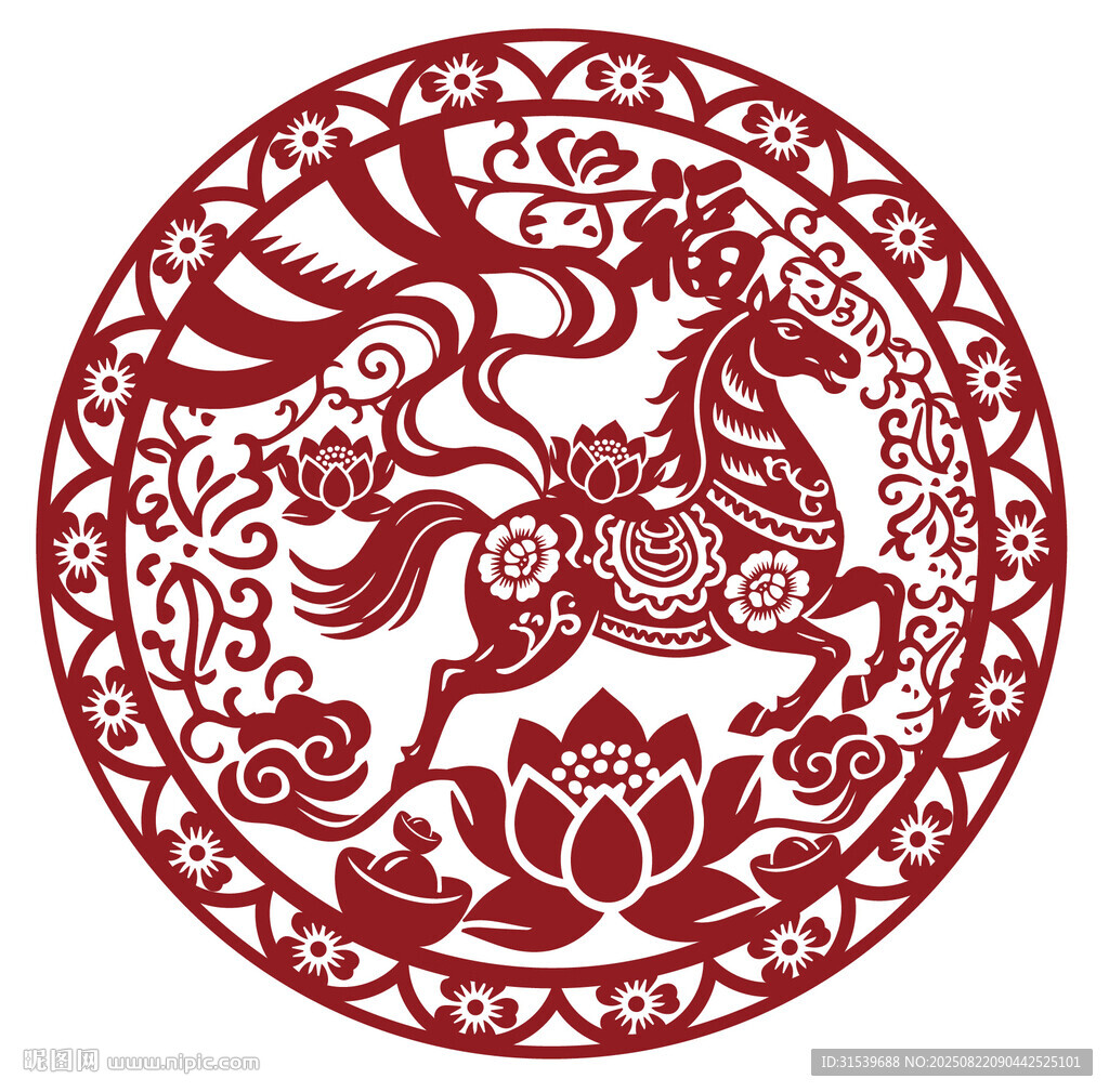 马年马剪纸生肖剪影新年矢量元素