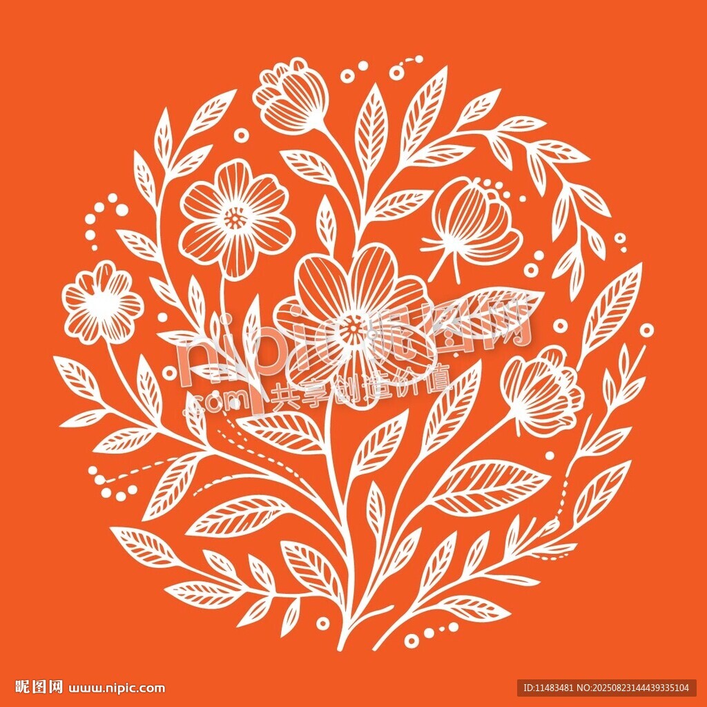 圆形花卉植物白色底纹