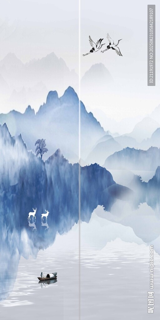 水墨山水门帘