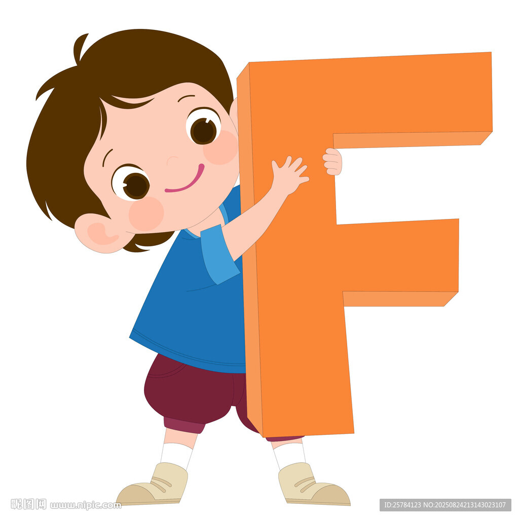 开学季英语课抱着字母F的男孩