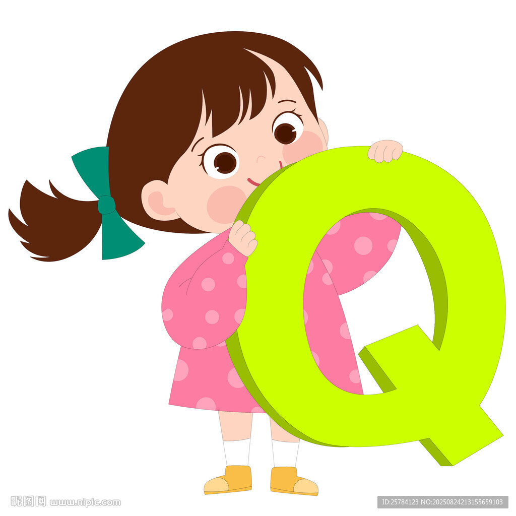 开学季英语课抱着字母Q的女孩