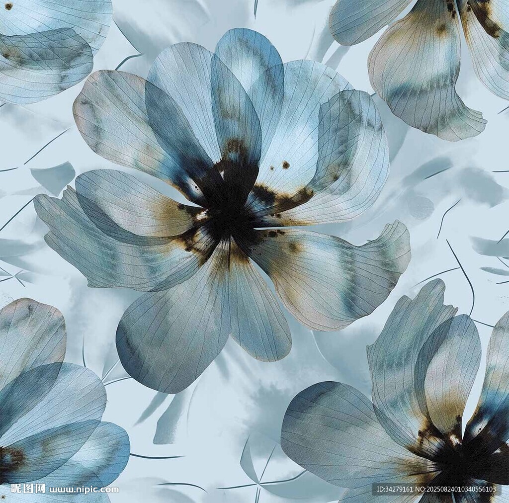 蓝白花卉