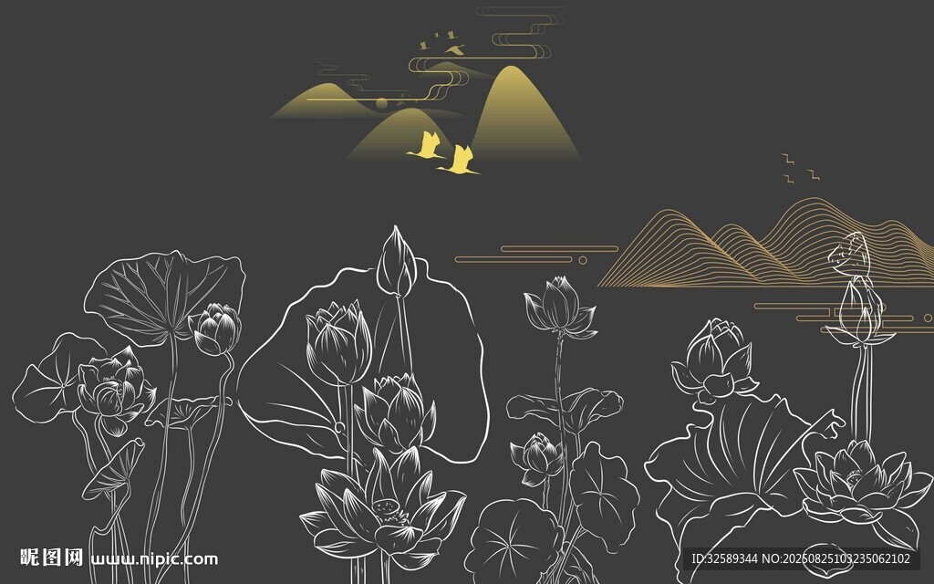 夜幕下的花卉与远山景观