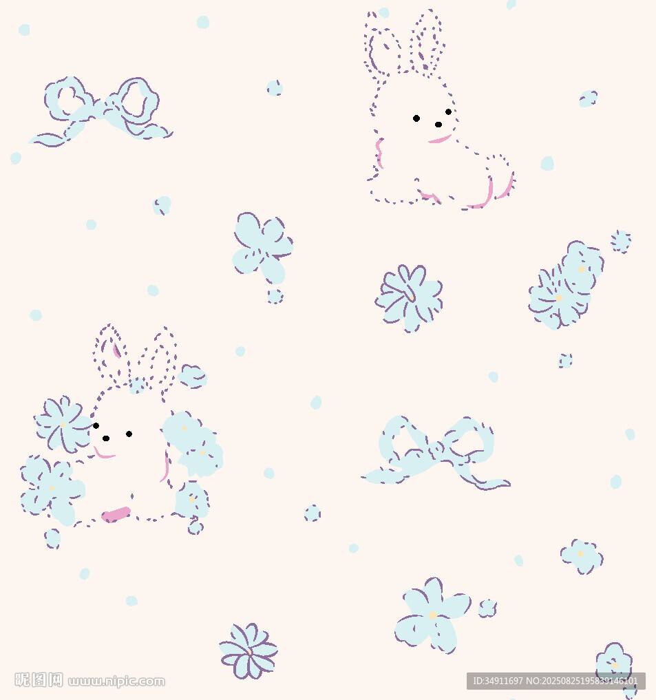 可爱兔子花卉图案背景