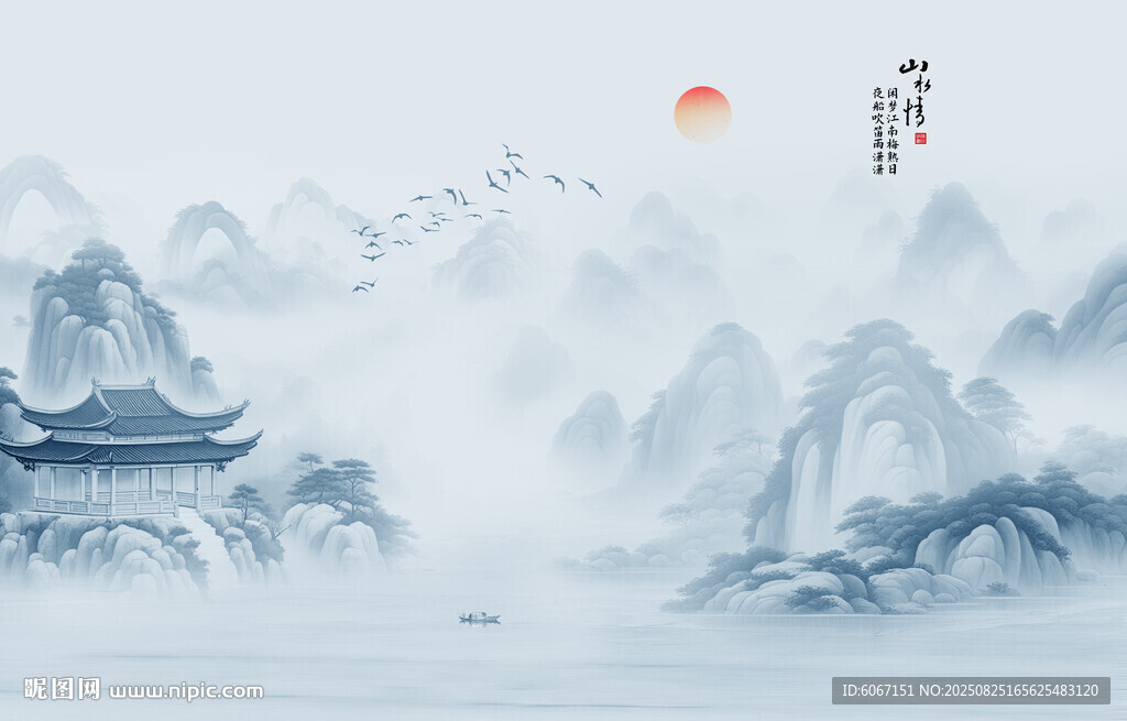 水墨山水风景画壁画