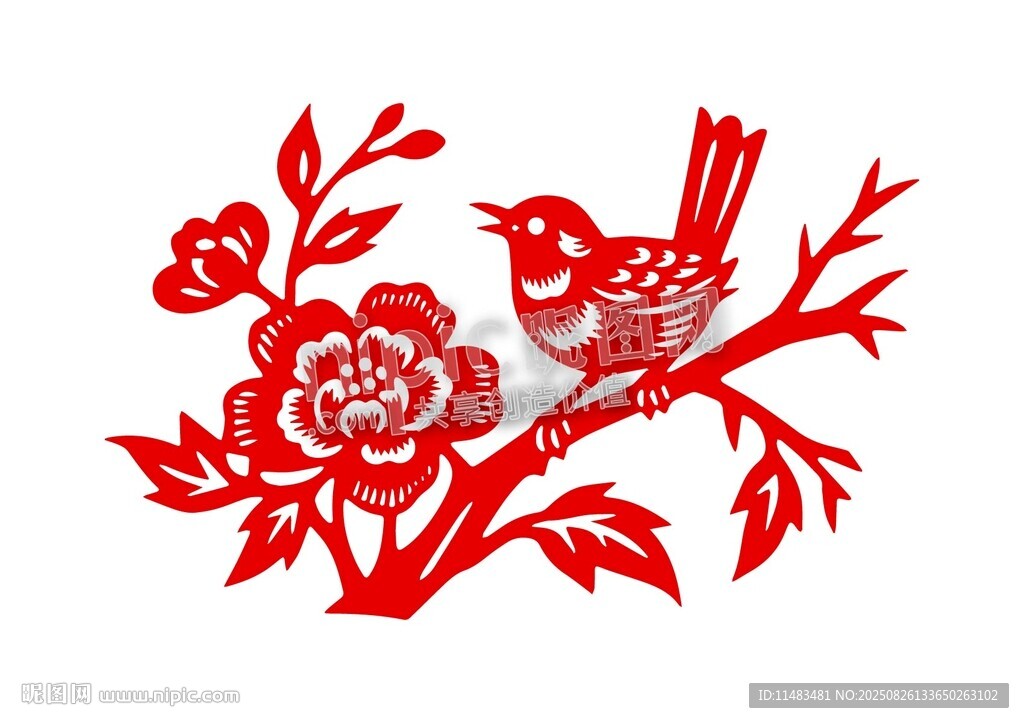矢量花鸟剪纸窗贴