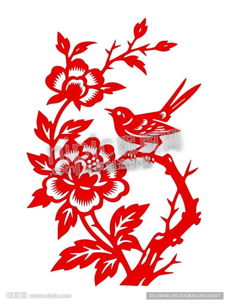 花鸟剪纸窗花窗贴