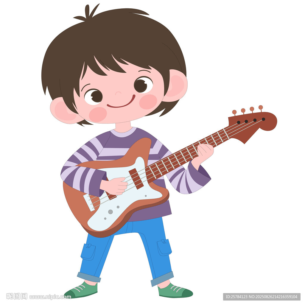 开学季兴趣班音乐课弹贝斯的男孩