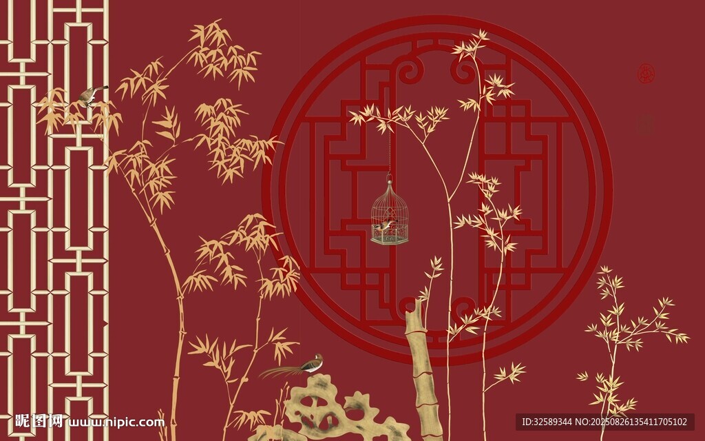 中式古典花鸟纹装饰图案