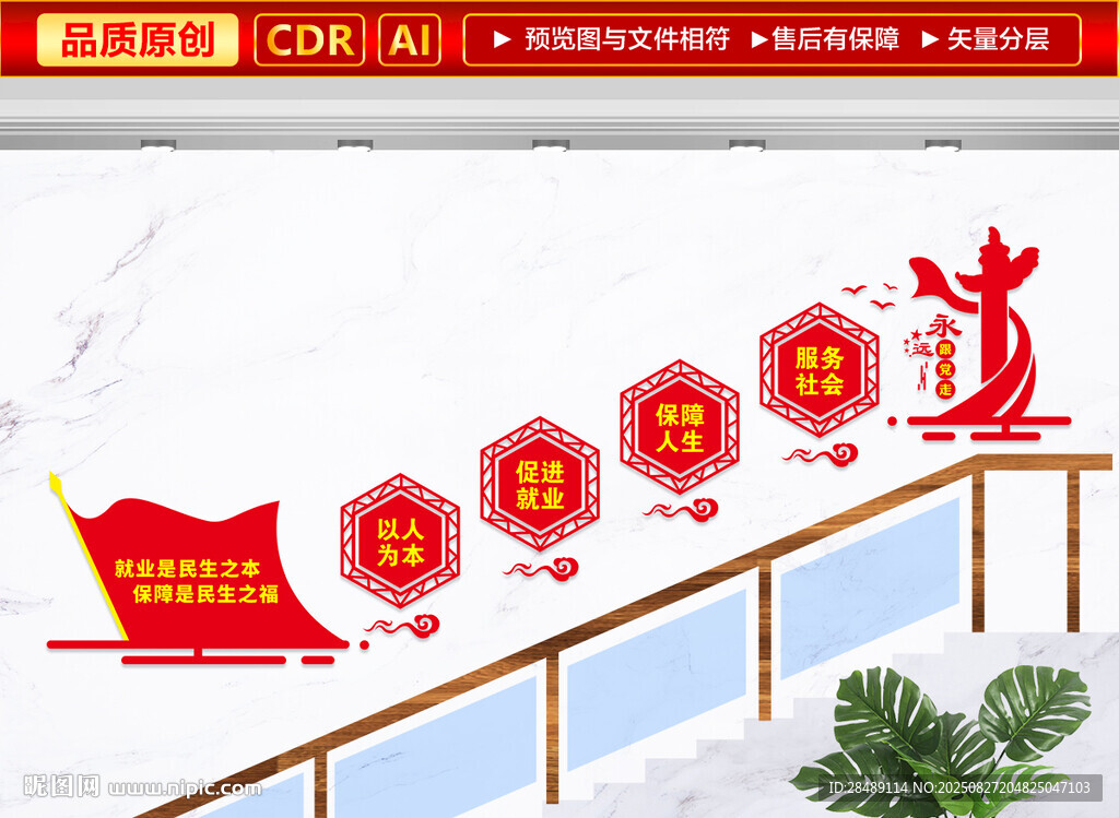 保障就业服务民生楼梯文化墙