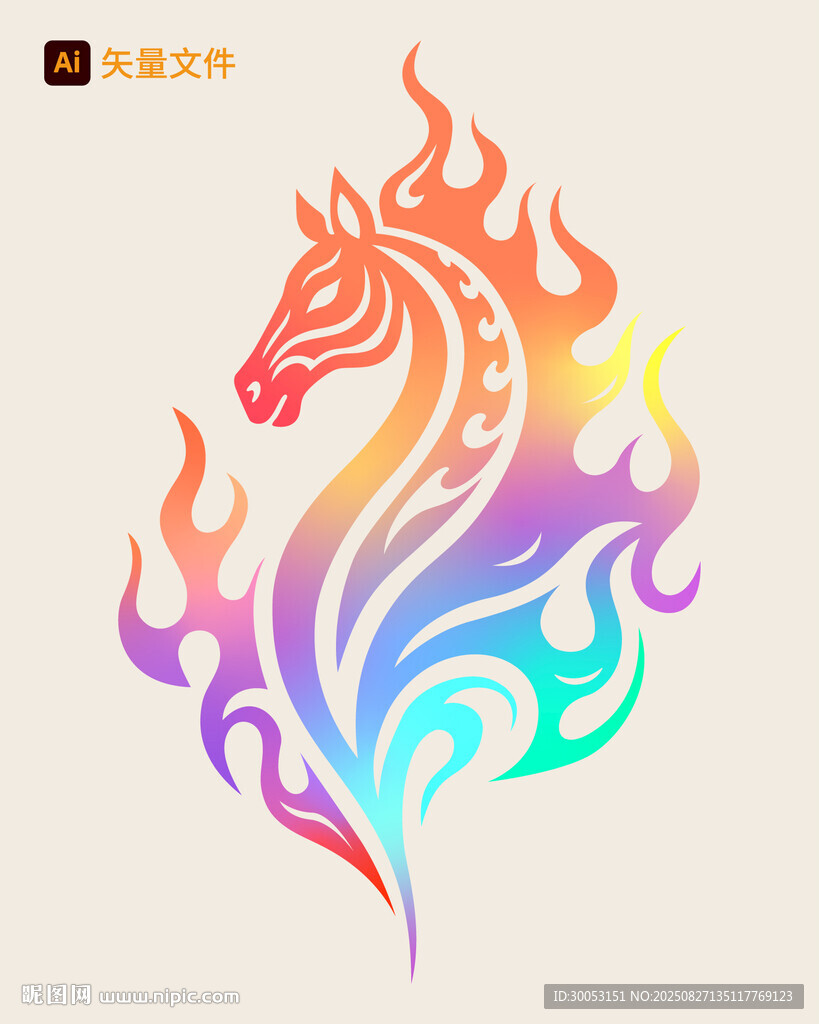 多彩火焰马图腾图案